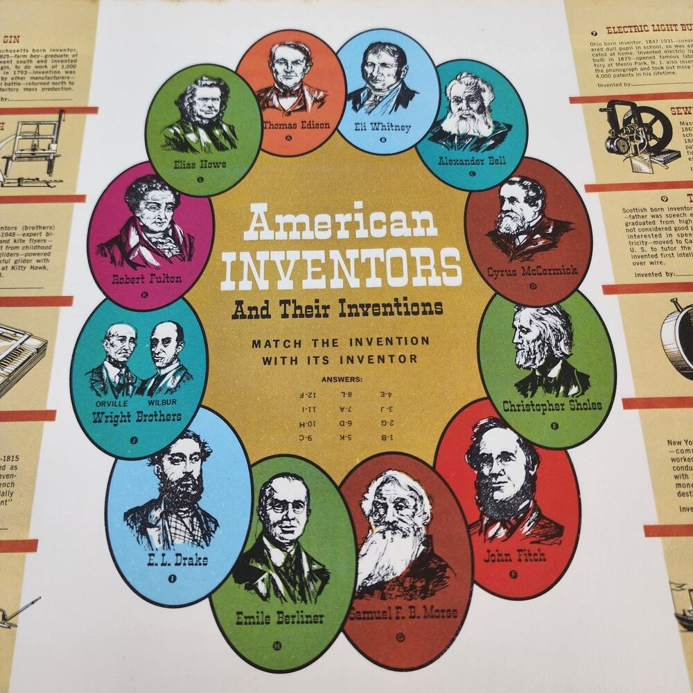 Vtg Lot of 18 Paper Placemats American Inventors & Inventions Springprint #365 - Picture 2 of 7